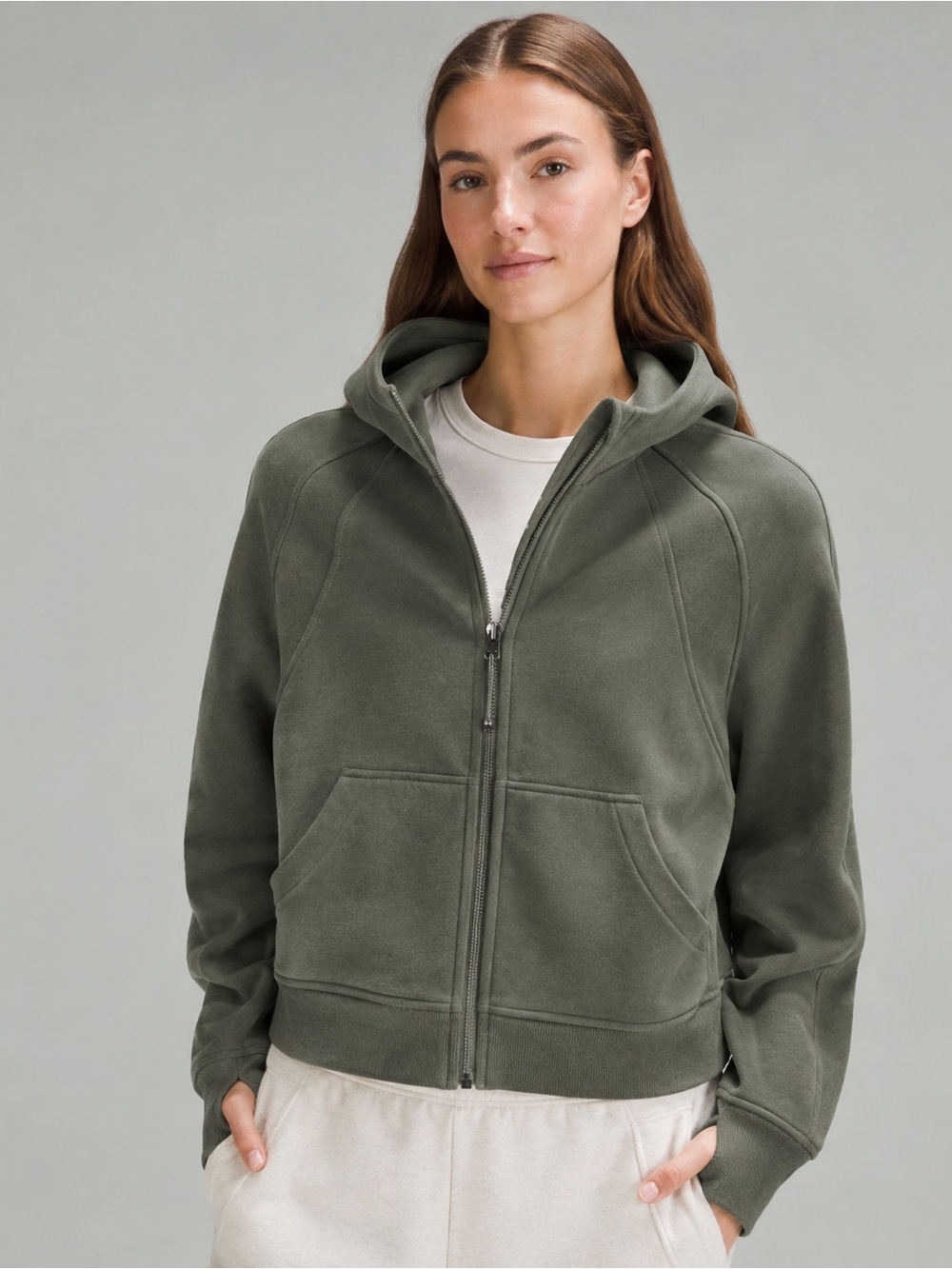 Lululemon Women's Olive Green Zip-Up Scuba Hoodie